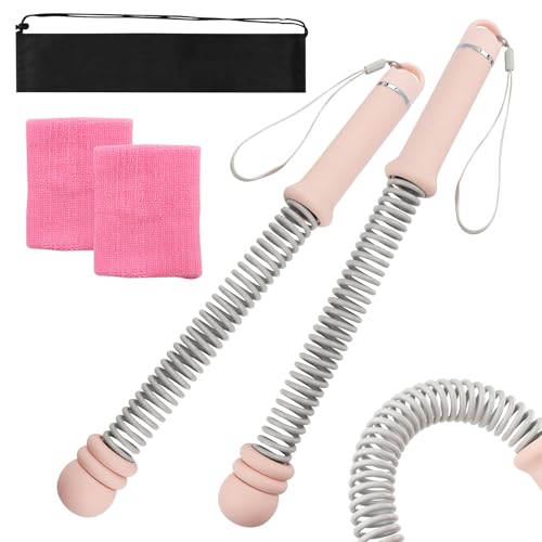 Weighted Cordless Training Ropes, Portable Workout Ropes for Home Gym, HIIT, Strength, Cardio Training with Wrist Wraps & Carry Bag for Men & Women - color: Pink