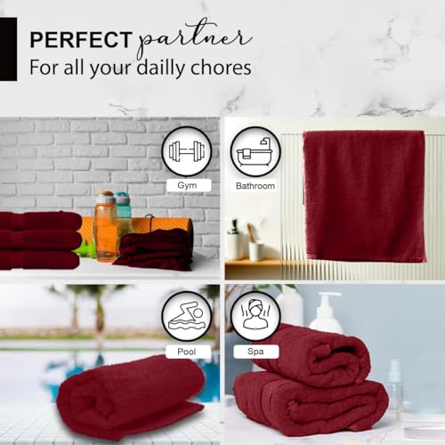 KAHAF COLLECTION 100% Cotton Bath Towels, 24x48 Pack of 6 Towels, Quick Dry, Highly Absorbent, Soft Feel Towel, Gym, Spa, Bathroom, Shower, Pool, Luxury Soft Towels (Burgundy, 24x48-6 Pack) - color: Burgundy, size: 24x48 - 6 Pack
