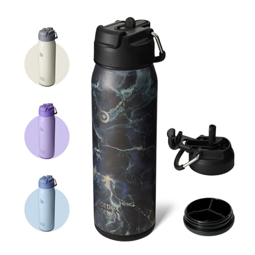 BOTTLE BOTTLE 24oz Insulated Water Bottle Stainless Steel Sport Water Bottle with Straw and Adjustable Lid Daily Pill Organizer - color: black stone