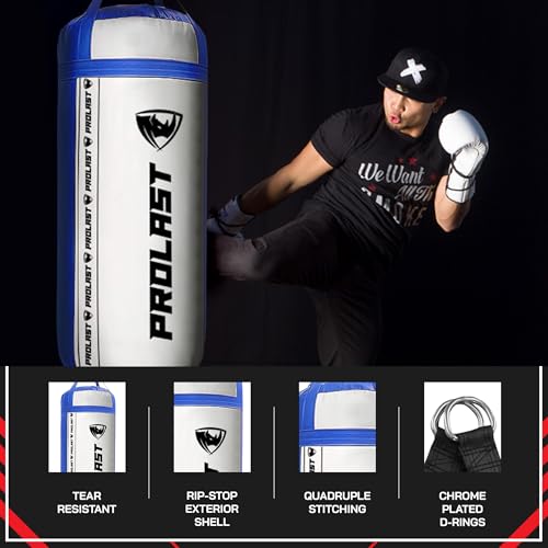 4Ft XL 135Lb Heavy Punching Kicking Bag for Adults, Boxing, MMA, Martial Arts, Muay Thai, Strength Training Equipment - color: White / Blue, size: Unfilled
