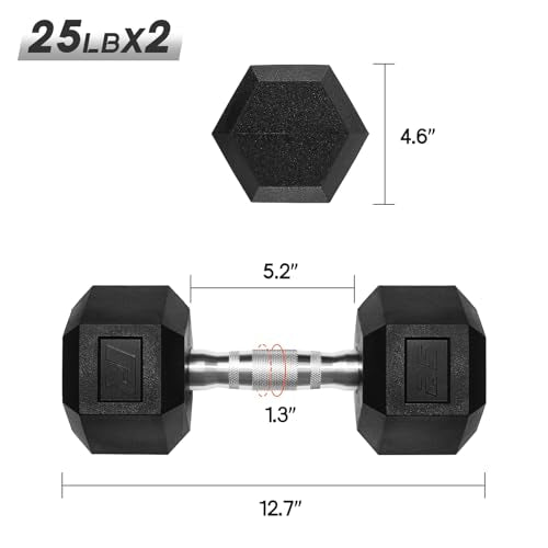 Ritfit 5-650 LBS PVC Encased Hex Dumbbell Sets with Optional Rack for Home Gym, Hand weight with Chrome Handle for Strength Training,Workouts - style: 2X25LBS