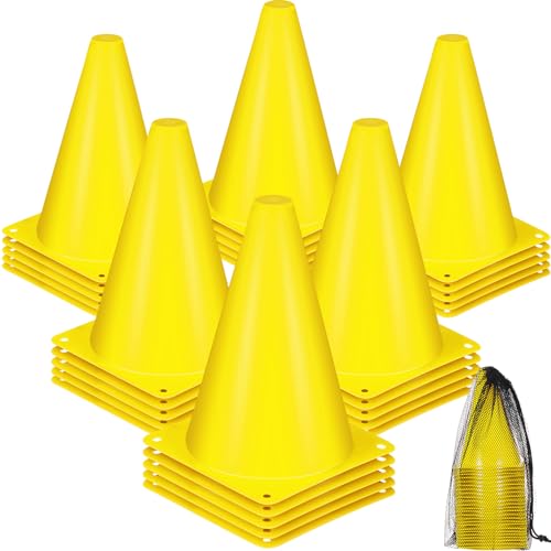 Syhood 30 Pack 7 Inch Plastic Traffic Cones Sports Training Agility Marker Mini Cones for Soccer, Skating, Football, Basketball, Indoor and Outdoor Games Sports Practice Equipment - color: Yellow