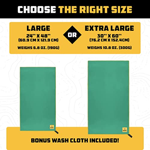 Wise Owl Outfitters Microfiber Camping Towel - Quick Dry Towel for Travel, Backpacking, Hiking, Beach, Gym & Yoga - Compact, Fast Drying & Lightweight - color: Dark Green, size: Large (24x48) + Washcloth (12x12)
