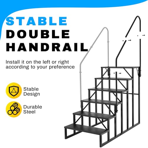 RV Stairs 6 Step Ladder, RV Steps Anti-Slip, Hot Tub Steps with Handrail, 660 lbs RV Ladder for 5th Wheel RV, Mobile Home Stairs(2handrails) - style: 6 handrails Step