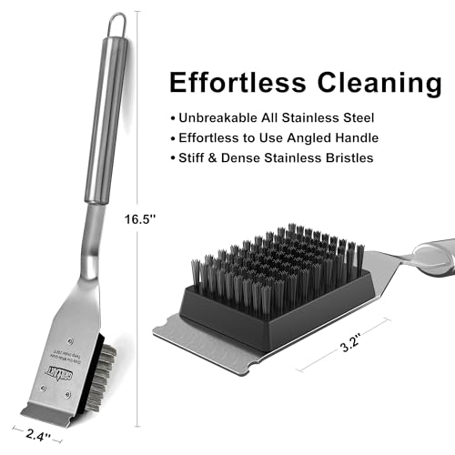 GRILLART Grill Brush and Scraper, Wire BBQ Grill Brush for Outdoor Grill, 16.5” Grill Cleaning Brush BBQ Grill Accessories, Safe Grill Cleaner Brush-Ideal Gift for Men/Dad BBQ Brush for Grill Cleaning - color: Black