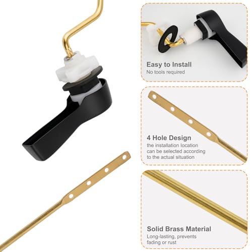 Hibbent Universal Metal Side Mount Toilet Handle Replacement Kit, Brass Toilet Flush Tank Lever with Stainless Steel Flapper Chains for Most Toilets, Matte Black Finish - color: Matte Black, style: Side Mount
