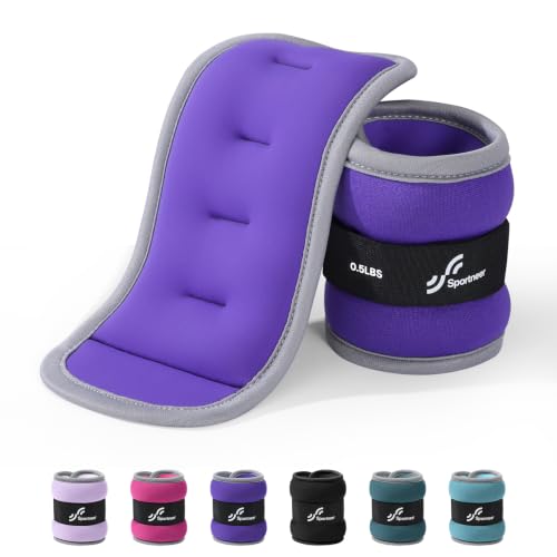 Sportneer Ankle Weights Wrist Weights Pair of 1/2/4/6/10 LBS for Men Women Kids Strength Training Wrist and Ankle Weights Set with Reflective Strips for Dancing Running Walking Fitness Workout Gym - color: Purple, size: 0.5 lbs x 2
