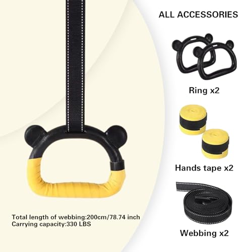 Kids Gymnastics Rings, Children's Home Gym Equipment, Children's Adjustable Strap Strength Training Rings, Pulling Rings for Physical Training - color: Yellow