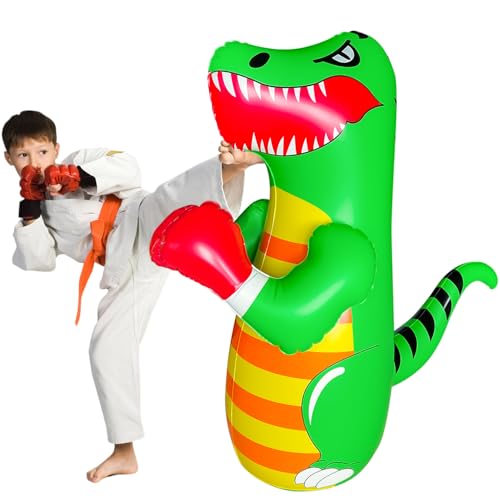 48 in Punching Bag for Kids, Free Standing Inflatable Dummy, Inflatable Punching Bag, De-Stress Boxing Bag for Kid - color: Dinosaur-BDW-Green