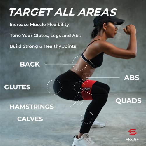 ELVIRE Fabric Resistance Bands for Working Out | Exercise Bands Resistance Bands Set of 3 | Booty Bands for Women Workout Bands Resistance Loops | Leg Bands for Working Out Glute Bands, Squat Bands - color: Red & Charcoal