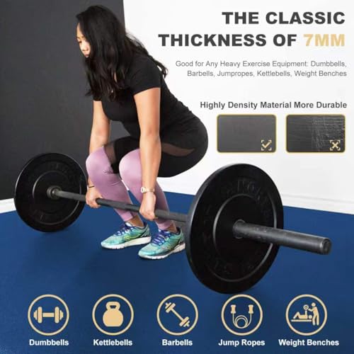 GXMMAT Extra Large Exercise Mat 16'x6'/12'x6'/10'x6'/8'x6'(7mm), Extra Wide Workout Mats for Home Gym Flooring, Non-Slip Thick Durable Cardio Mat for MMA,Plyo,Jump Rope,Weights,Fitness,Shoe-Friendly - color: Navy Blue, size: 6*8 FT