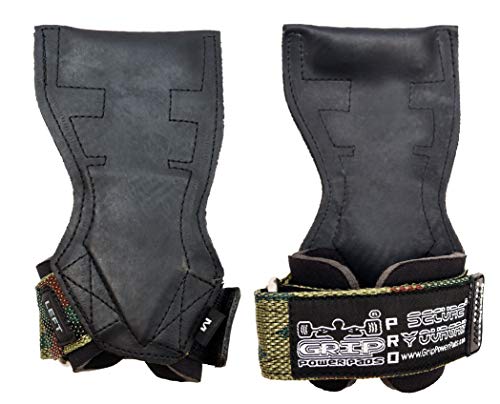 Lifting Grips PRO Weight Gloves Heavy Duty Barbell Gymnastics Straps Alternative to Power Hooks Deadlifts Adjustable Neoprene Padded Wrist Wrap - color: CamoBlckRber54, size: Large 7.50"-8.50" Wrist Size
