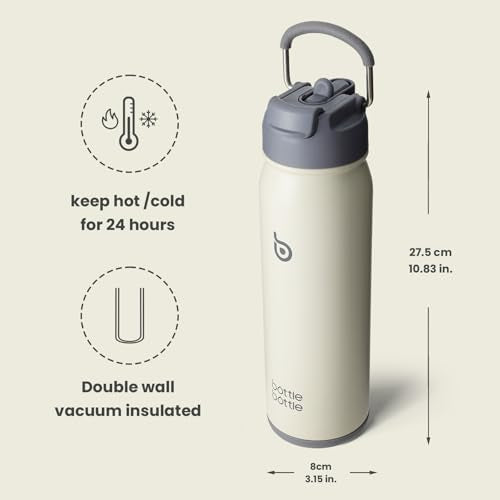 BOTTLE BOTTLE 24oz Insulated Water Bottle Stainless Steel Sport Water Bottle with Straw and Adjustable Lid Daily Pill Organizer - color: gray