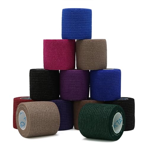 OK TAPE 12 Rolls Self Adhesive Bandage Wrap, Elastic Athletic Tape, Self Stick Bandage Tape, Vet Wrap, Medical Wrap for Wrist, Feet, 2" x 5 Yards - color: Midnight, size: 2 Inch