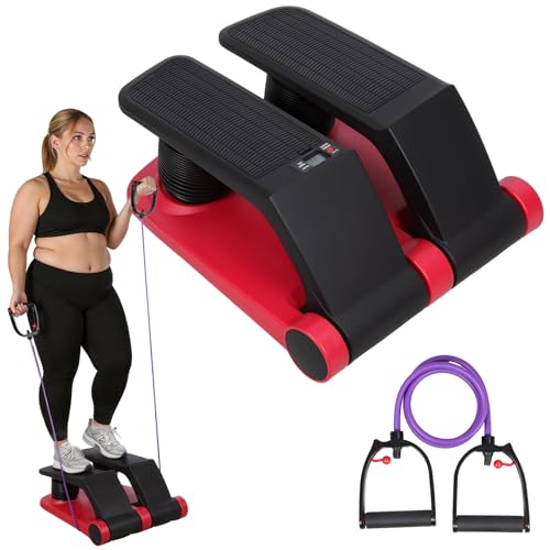 Air Stepper, Mini Stair Climber with Adjustable Resistance LCD Monitor Resistance Bands, Non-Slip Pedals 300lbs Capacity for Home Office Cardio
