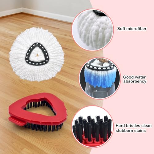 Spin Mop Handle Mop Heads Mop Base Mop Scruby Brush Replacement Sets Combo Compatible with Ocedar EasyWring 1 Tank Spin Mop System (1 Sets Stainless Steel Mop Handle +2 White Heads +1 Base +1 Brush) - color: 1 Sets Stainless Steel Mop Handle + 2 White Hea