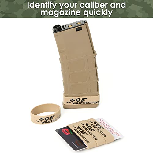 Aolamegs 5/10 Pack Magazine Bands - 5.56 Nato, 300 Blackout, 300 Subsonic, .223 Remington, .308 Winchester, 7.62x39 Magazine Marking Band, Durable Silicone Ammo Caliber Bands for Magazine Identification (2 Colors) - color: 308win-khakiblack(5pcs)