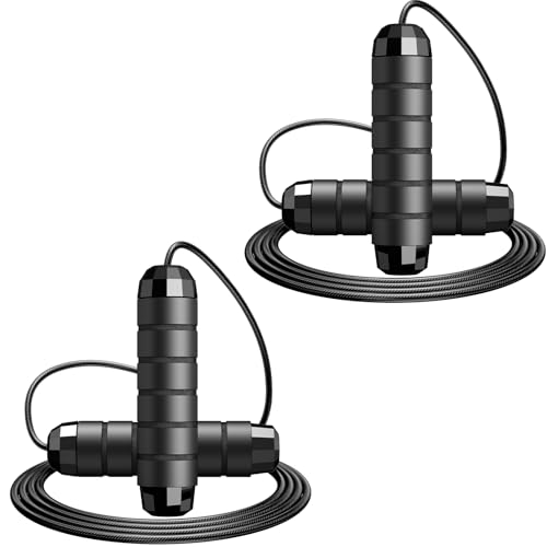 Jump Rope,Tangle-Free Rapid Speed Jump Rope with Ball Bearings for Men,Women and Kids,Adjustable Steel Skipping Rope with Ergonomic Foam Handles,A Ideal Equipment and Accessories for Workout,Fitness,Exercise,Home Gym,Slim Body - color: Black+Black