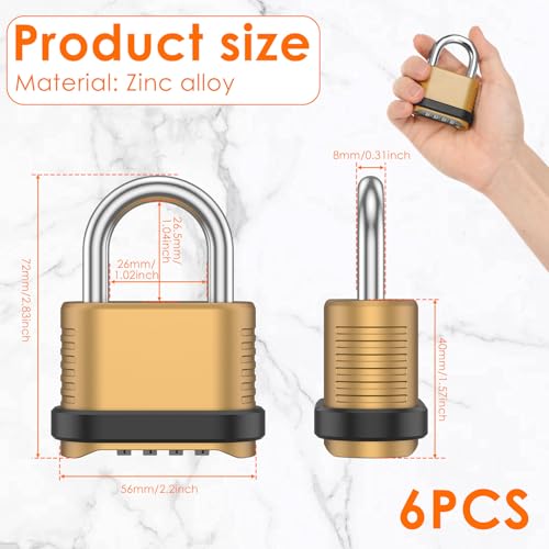6 Pack Heavy Duty Combination Lock Outdoor, 4-Digit Weatherproof Combo Lock | Resettable Brass Combination Padlock for Gate, Locker, Shed, Garage, Fence, Gym, Storage Unit - color: Gold
