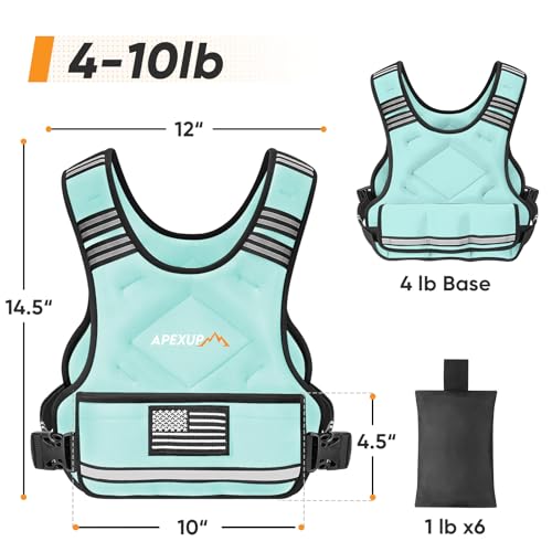 APEXUP Adjustable Weighted Vest, 4-10lb/12-18lb/20-32lb Vest with 6 Ironsand Weights and Large Pocket, Weight Vest for Men Women Strength Training, Running, Walking - color: Pastel Blue, size: 4-10lbs