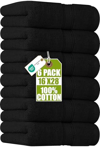 Utopia Towels 6 Pack Premium Hand Towels Set, 16 by 28 inches, 100% Ring Spun Cotton, Ultra Soft and Highly Absorbent 600GSM Towels for Bathroom, Gym, Shower, Hotel, and Spa, Black - color: Black, size: 6 Hand Towels