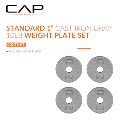 CAP Barbell Standard 1-Inch Cast Iron Weight Plates - Singles & Sets | 1.25-50 lbs | Multiple Options - color: Gray, size: 2.5 lb - Set of 4