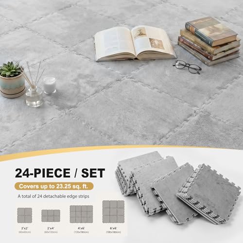 24 Pack EVA Interlocking Foam Floor Tiles, 11.8"x11.8"x0.4" Protective Gym Flooring Mats, Non-Slip Puzzle Exercise Mat for Home Gym, Garage, Playroom, Aerobic Bike - color: Fur Plush