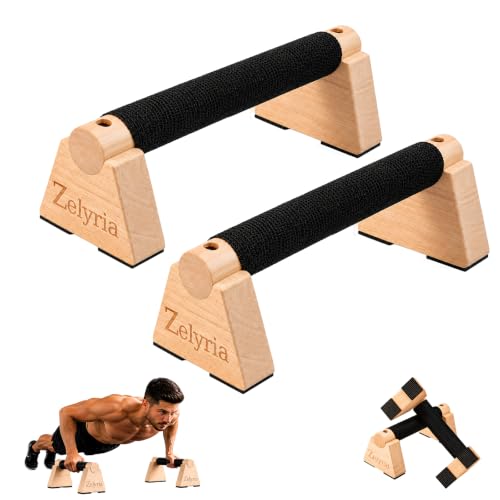 Parallettes Bars, 2 PCS Wood Calisthenics Equipment Non-Slip Base Exercise Home Workout Equipment, Wooden Pushup Bars & Calisthenics Bar - Handstand Bars and Pushup Handles for Men - color: Wood-25cm