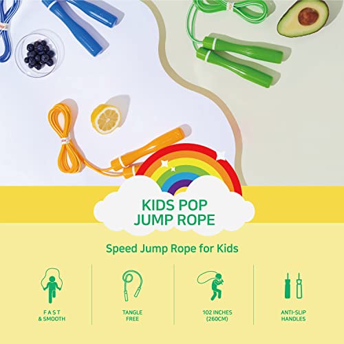KSY Kids Jump Rope (Crystal Series) – Durable PVC Jump Rope for Kids Ages 6-12 – Lightweight, Adjustable, and Tangle-Free – Made in Korea - color: Kids Pop Yellow
