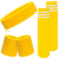 ONUPGO 5 Pieces Kids Sweatbands Soccer Socks Set - Sports Headband, Wristbands, Striped High Socks for Kids, Youth,Toddler & Baby - Football, Basketball, Running, Cycling, Tennis - color: Yellow