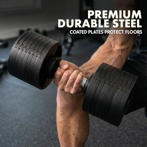 SQUATZ Adjustable Dumbbells with Quick Weight Change, Space-Saving Dumbbell Set with Anti‑Slip Handle, Secure Locking System, Heavy‑Duty Plates & Base for Home Workout and Strength Training - size: 70 LB - Single