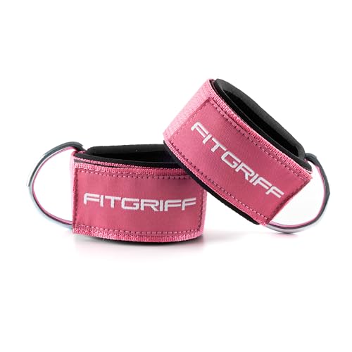 Fitgriff® Ankle Straps V2 for Cable Machine (2 Pieces) - Gym Workout Equipment - Leg Pulley Attachment, Kickback Straps - color: Pink