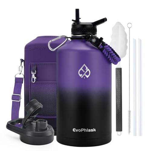 1 Gallon Water Bottle Insulated, Vacuum Stainless Steel Water Bottle Keep Cold 48Hrs, 128 oz Large Gallon Water Jug for Travel, Sport, Gym, Hiking with Carrier Bag, Purple/Black - color: Purple/Black, size: 128 Ounces