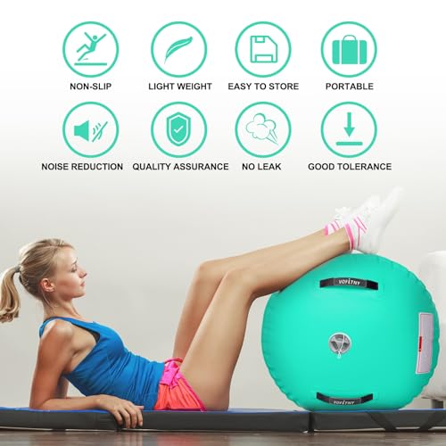 VOFiTNY Gymnastics Tumbling Equipment Air Barrel Inflatable Octagon Tumbler Roller Back-bend Trainer Cheerleading Without Pump - color: Mint nopump, size: 2.6'L x 1.55'D