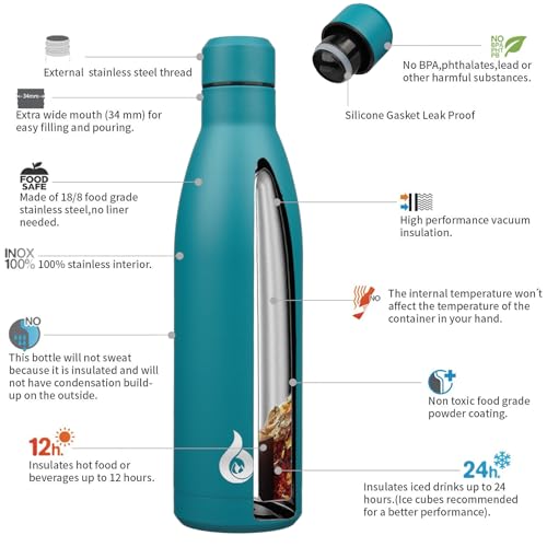 BJPKPK 25oz Insulated Stainless Steel Water Bottles Reusable Metal Travel Sports Water Bottle Keep Cold and Hot,Laguna - color: Laguna, size: 25 Ounces