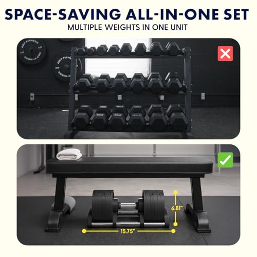 SQUATZ Adjustable Dumbbells with Quick Weight Change, Space-Saving Dumbbell Set with Anti‑Slip Handle, Secure Locking System, Heavy‑Duty Plates & Base for Home Workout and Strength Training - size: 45 LB - Single