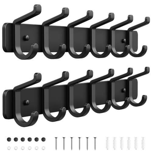 pickpiff Coat Rack Wall Mounted Heavy-Duty: Metal Coat Hanger 6 Hooks for Hanging Hat, Clothes, Robe, Keys, Backpack, Bathroom Towels, Jacket, Purse - Closet, Door, Entryway, Mudroom (Black, 2 Pack) - color: Black, size: 2 Pack