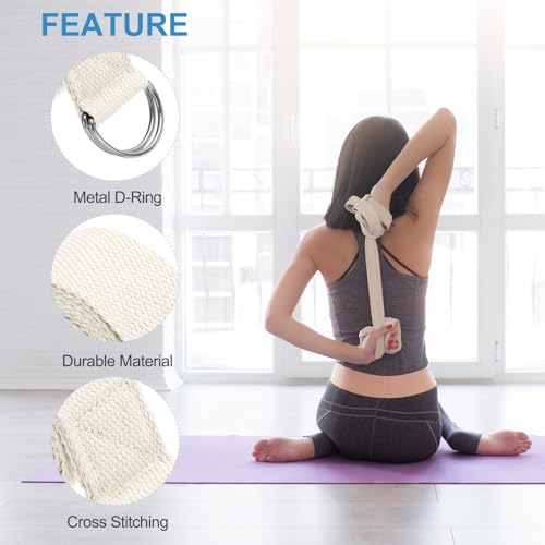PATIKIL Yoga Strap for Stretching, Cotton Yoga Belt with Adjustable Metal D-Ring Buckle Stretch Band for Fitness Pilates - color: White