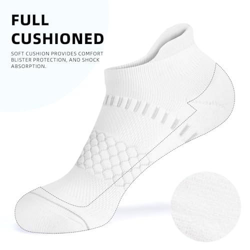 IRAMY Light Compression Socks for Women Arch Support Athletic Cushioned Anti-Blister Comfort Running Ankle Socks 3/5 Pairs - color: White(5 Packs), size: 6-9