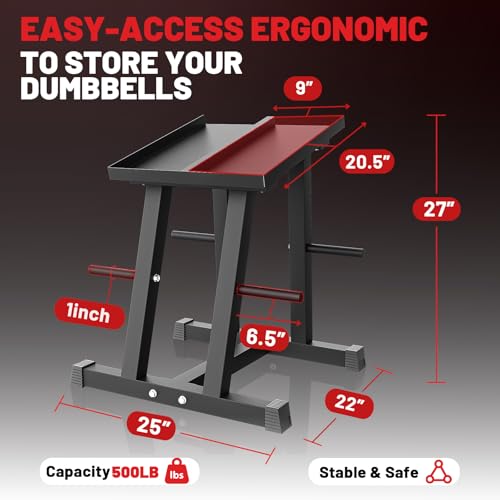 PAPABABE Adjustable Dumbbell Stand with 1 inch Plate Tree, Heavy-Duty Dumbbell Column Rack with 500LB Capacity - Compact Space-Saving Design, Anti-Tip Base & Ergonomic Height for Home Gym Organization