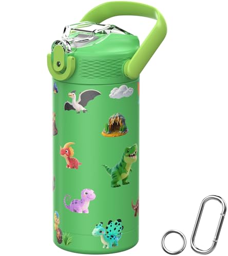 MYFOREST 14oz/400ml Insulated Kids Water Bottle, Odor-free Liner, 3D Touch | No Plastic Taste, Surgical Steel - No Chemical Leaching, Name Spot, Soft Sipper, Gift for Dino Fan, DinoCraft: Chibi - color: DinoCraft: Chibi