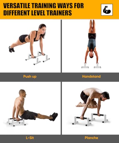 Push Up Bars, Heavey Duty Parallettes Dip Bar with Non-slip Grips for Calisthenics Planche L Sit Handstand Fitness Floor Workout, Pushup Station Handles Stand for Gym Strength Training - color: white
