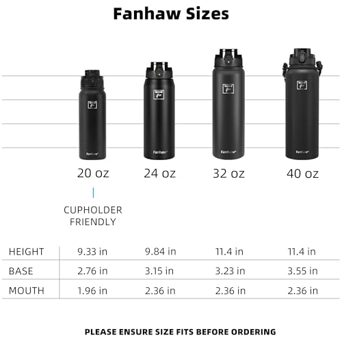Fanhaw 20 oz Insulated Stainless Steel Water Bottle with Anti-Dust Chug Lid & Carabiner Lid, Leakproof Vacuum Metal Bottle for Kids, Teens & Adults, Back to School Essentials (Gray) - color: Gray, style: 20 Ounces - 2 Lids