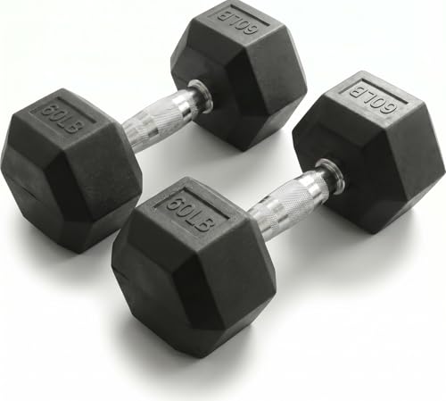 5-100 lb Rubber Hex Dumbbell Set - size: 60lb, Pair