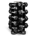 WF Athletic Supply Rubber Coated Hex Dumbbell Set, Multiple Choices Available - Dumbbells with Rack Stand and Mat, or Dumbbells Only (200/550/1200/2100/3000 LB) - color: f. 5 - 50LB w/ 4-Sided Vertical Rack (No Mat)
