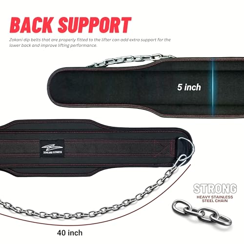 Hold weights up to 800lbs Zokani Dip Belt with Chain for Heavy Weightlifting Exercises ,Squats, deadlifts, pull Up Weight Belt, Dipping Belt, Men and Women Training Strength Dip Weightlifting Belt (Black)