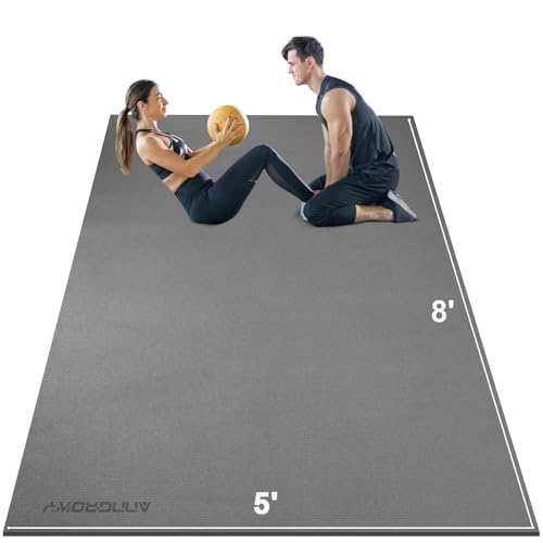 Large Exercise Mat 8'x5'|12'x6'|6'x4'|6'x2' Workout Mat for Home Gym Mats Exercise Heavy Duty Gym Flooring Fitness Mat Large Yoga Mat Cardio Mat for Weightlifting, Jump Rope, MMA, Shoe-Friendly - color: Light Gray8'x5'