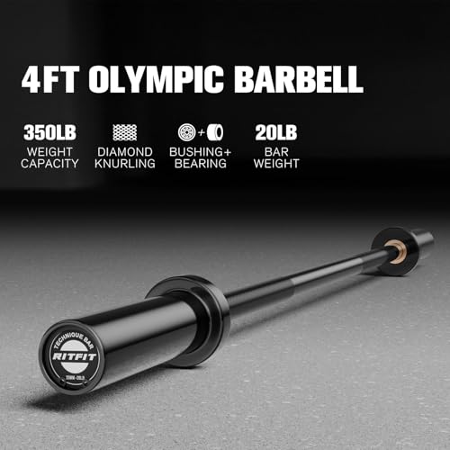 RITFIT Olympic Barbell 4ft/6ft - 2 Inch Weight Bar for Strength Training, Weightlifting, Squat, Deadlift, Bench Press, Curl, Overhead Press - 350lbs/500lbs Capacity - color: Black, size: 4FT with Collar