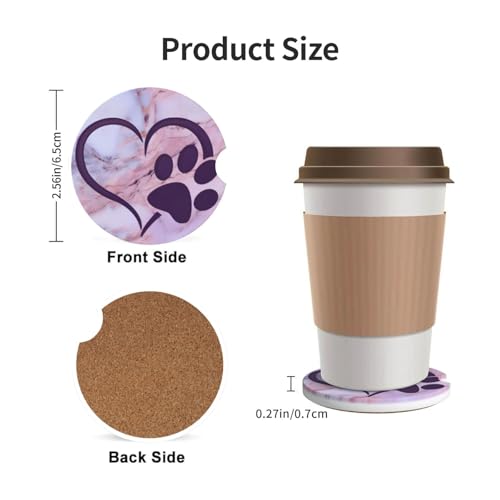 Dog Cat Paw Heart Car Coasters for Cup Holders, 2 Pack Absorbent Ceramic Drink Cup Coaster for Women Men, Auto Interior Accessories - color: T23