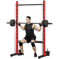 Soozier Squat Rack with Pull-Up Bar, Adjustable Power Rack with Barbell Bar, Multi-Functional Steel Bench Press Rack for Home Gym Strength Training, Black - color: Red